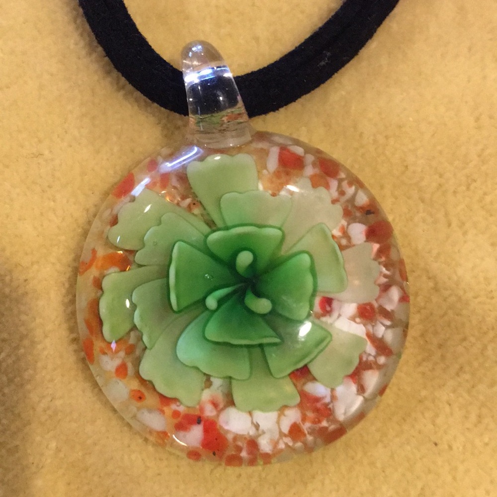 Glass clover pendant necklace.